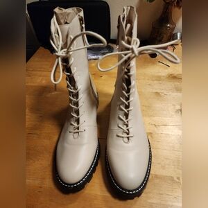 Coquette Feminine Spring Trend JCrew Women's Cream Leather Lace-Up Combat Boots